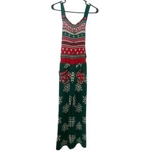 Green and Red Christmas Themed Sleeveless Jumpsuit Women's Size XS